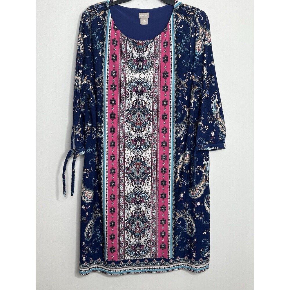 Chicos sz XL 3 P Paisley Tie sleeve 3/4 Tropical Bohemian Dress (11)